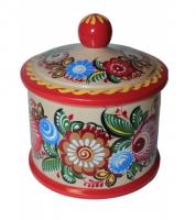 Шкатулка цилиндрическая с городецкой росписью (13 см)